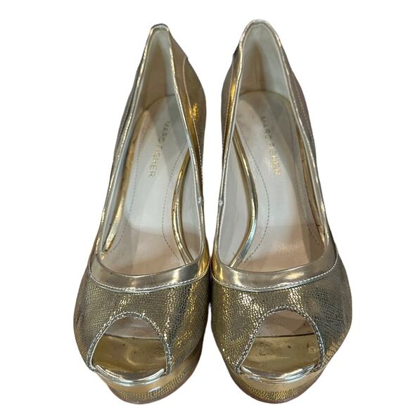 Marc fisher metallic textured gold 4.5” stiletto heel shoes 1” platform size 6 - Picture 2 of 9